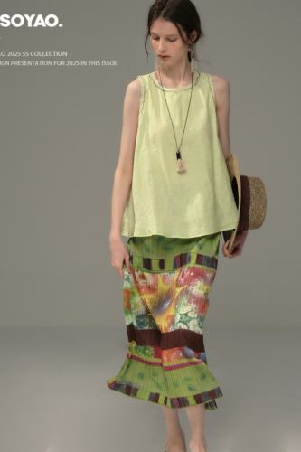 Embroidered Top Retro Printed Pleated Skirt Green Mori Kei Clothing