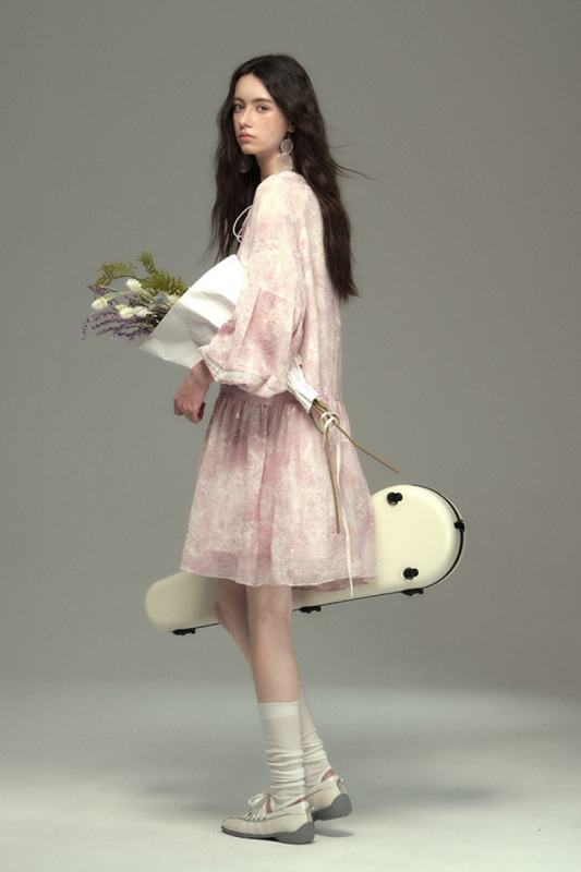 Wind Chimes Roses Smudged Vacation Pink Dress Mori Kei Clothes