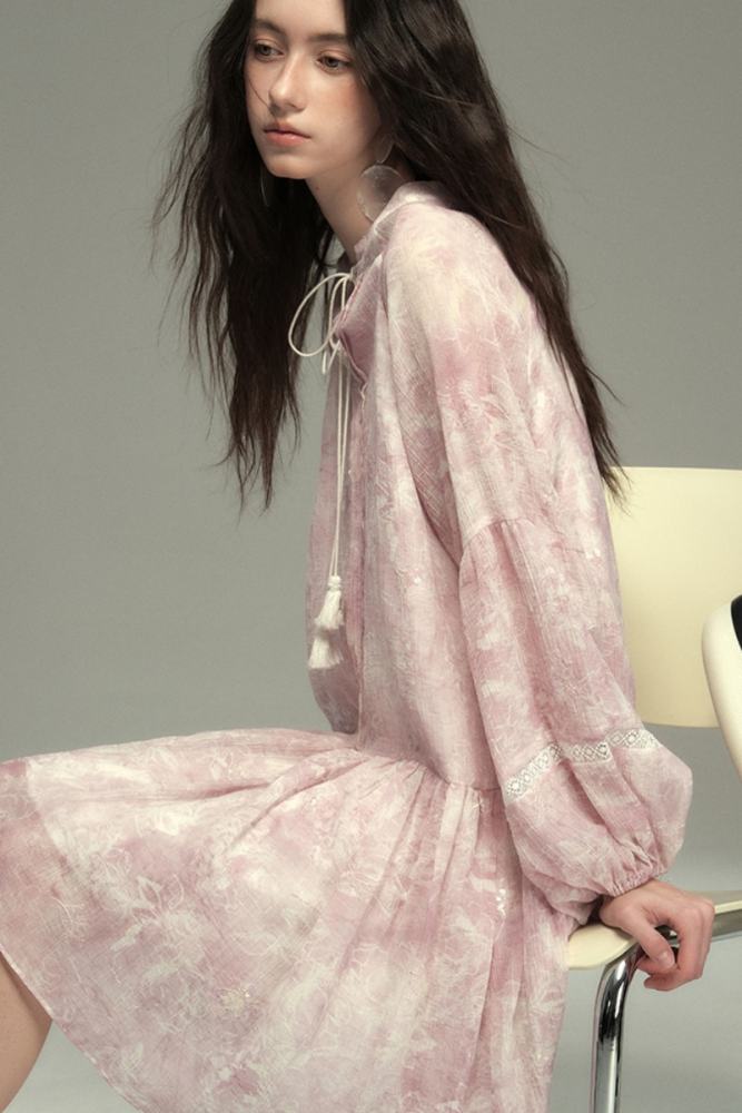 Wind Chimes Roses Smudged Vacation Pink Dress Mori Kei Clothes