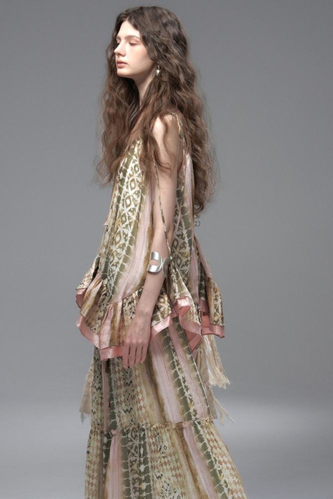 Santorini Letters Bohemian Halter Top Green Skirt Mori Kei Style