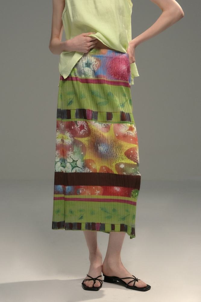 Embroidered Top Retro Printed Pleated Skirt Green Mori Kei Clothing