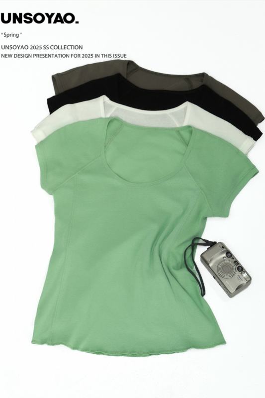 Cool Summer U Neck Top Plaid Bud Skirt Mori Kei Fashion