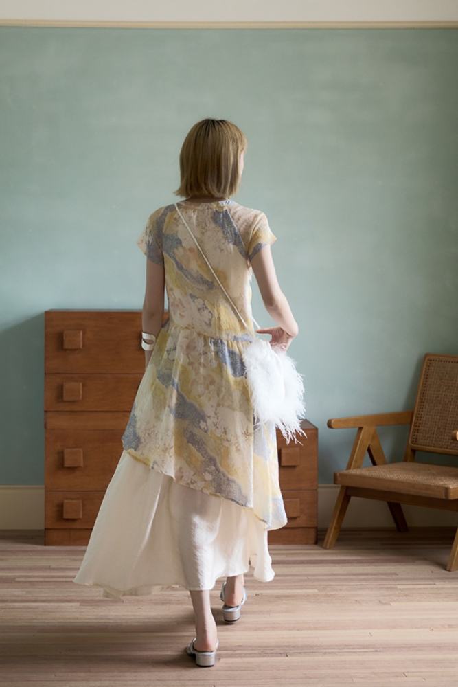 Summer Gardenia Watercolor Patchwork Dress Mori Kei Clothing