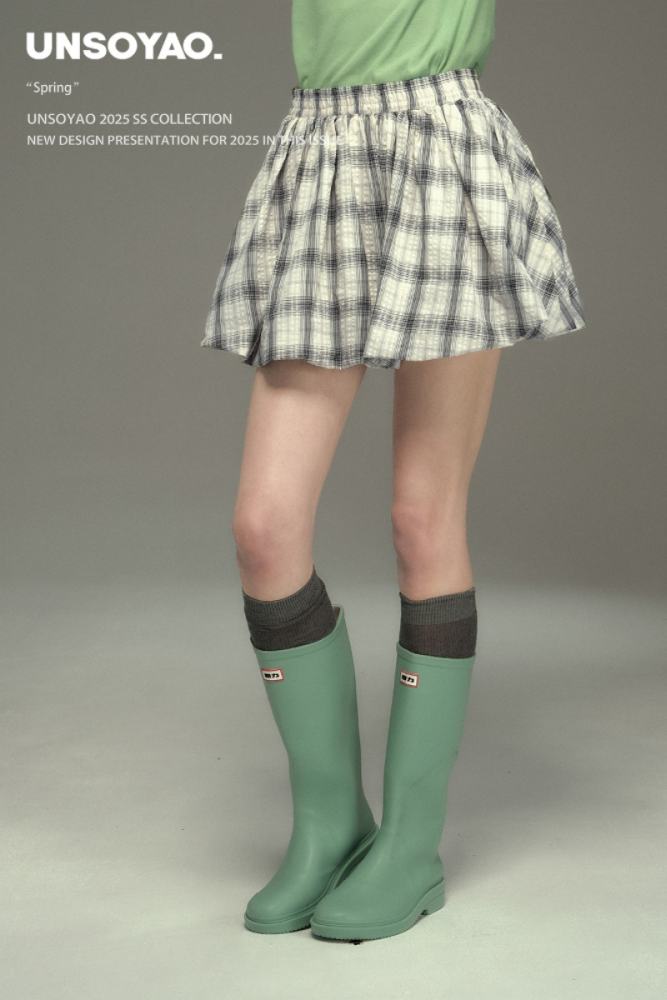 Cool Summer U Neck Top Plaid Bud Skirt Mori Kei Fashion