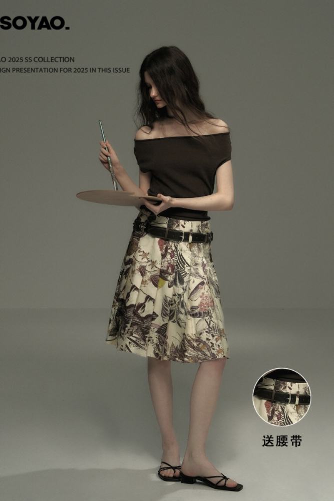 The Romance Print Mid Length Apricot Skirt Mori Kei Outfits