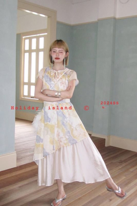 Summer Gardenia Watercolor Patchwork Dress Mori Kei Clothing