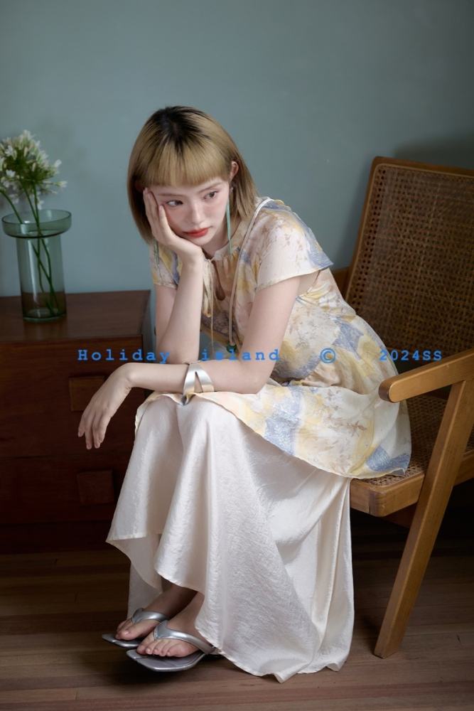 Summer Gardenia Watercolor Patchwork Dress Mori Kei Clothing