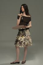 The Romance Print Mid Length Apricot Skirt Mori Kei Outfits