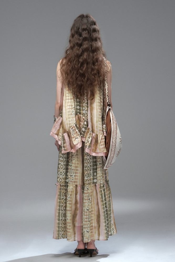 Santorini Letters Bohemian Halter Top Green Skirt Mori Kei Style