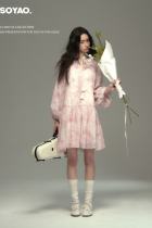 Wind Chimes Roses Smudged Vacation Pink Dress Mori Kei Clothes