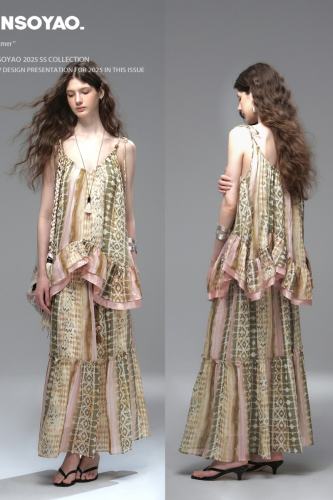 Santorini Letters Bohemian Halter Top Green Skirt Mori Kei Style