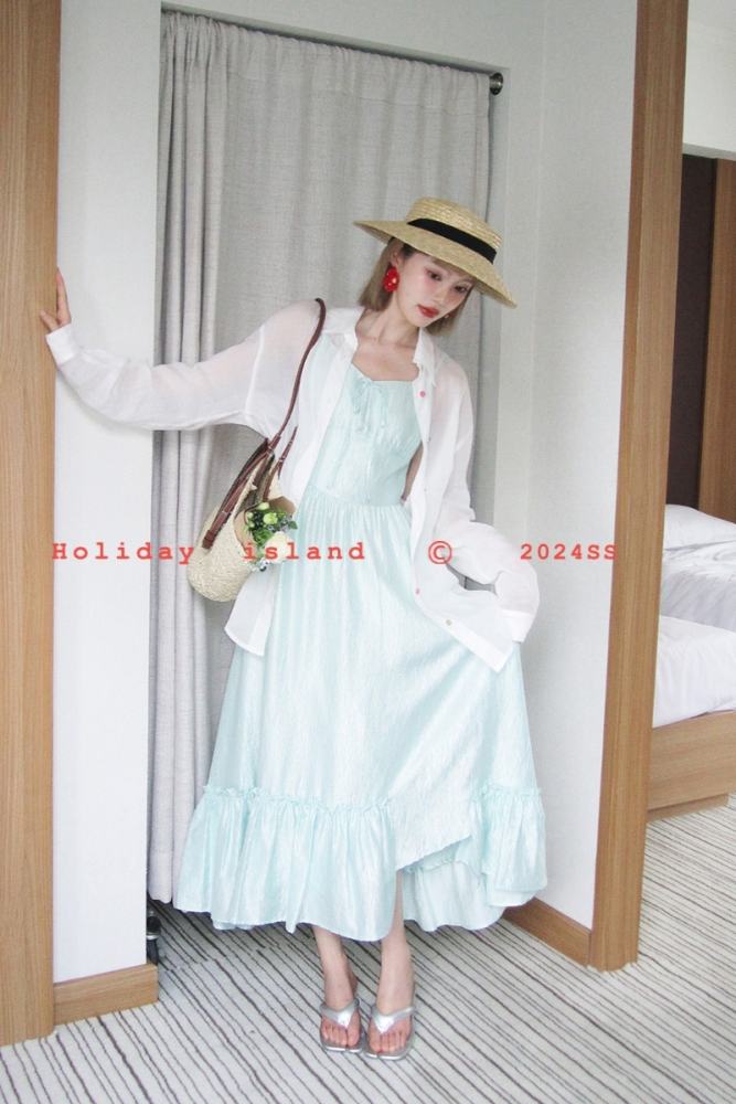 Mint Summer Irregular Patchwork Mint Green Dress Mori Kei Style