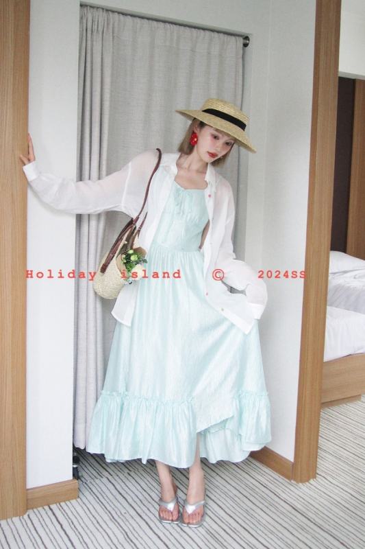 Mint Summer Irregular Patchwork Mint Green Dress Mori Kei Style