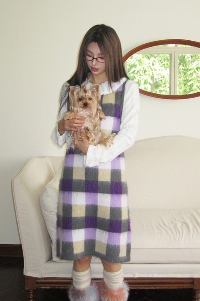 Retro Gallery Plaid Vest Dress Mori Kei Style