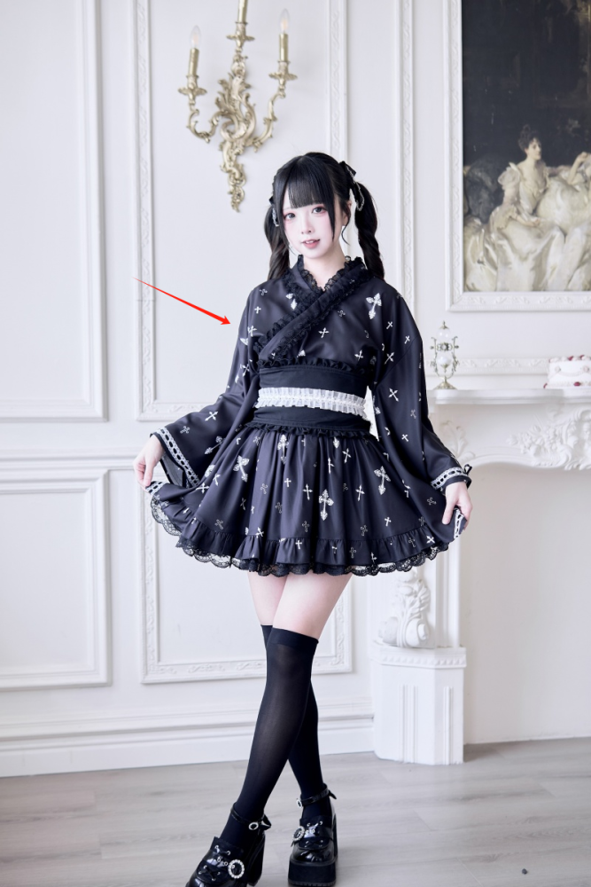 NoGenki Cross Contract Japanese Kimono Black Jirai Kei Clothing