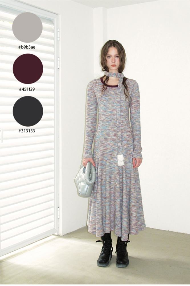 Retro Mixed Colors Knitted Long Dress Mori Kei Outfits