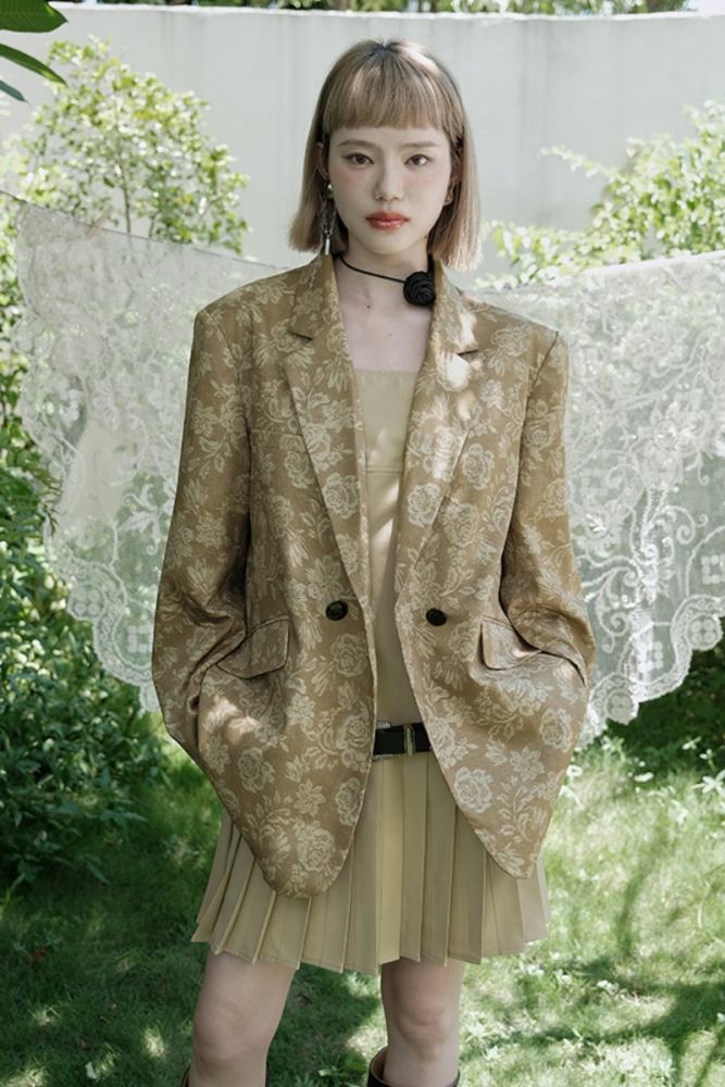 Cold Milk Tea Patchwork Pleated Khaki Dress Mori Kei Outfits
