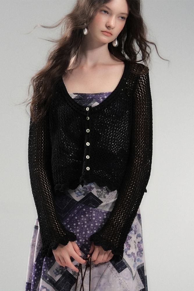Wind Chimes Summer Hollowed Black Cardigan Mori Kei Clothing