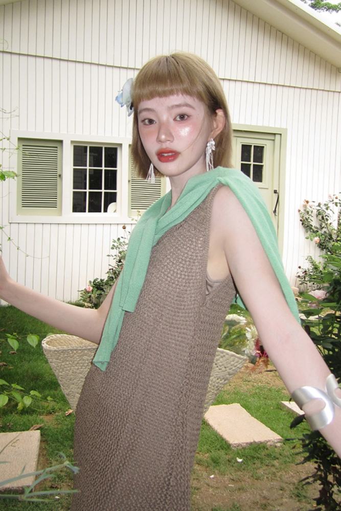 Flowers Stream Tassel Hollowed Vest Dress Mori Kei Clothes