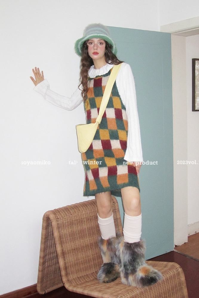Retro Gallery Plaid Vest Dress Mori Kei Style