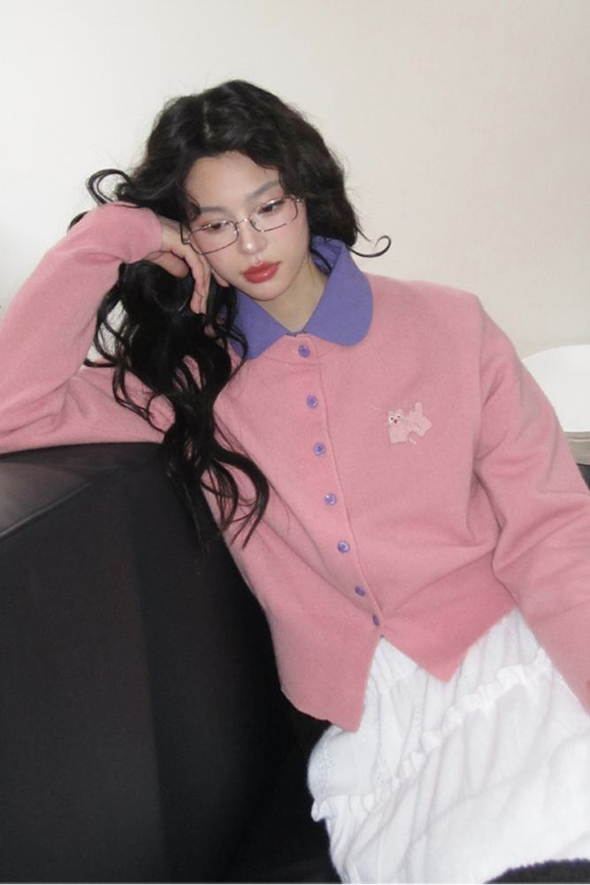 Happy Tata Embroidered Blue Cardigan Mori Kei Fashion