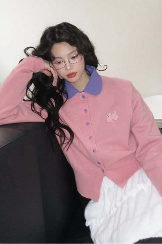 Happy Tata Embroidered Blue Cardigan Mori Kei Fashion