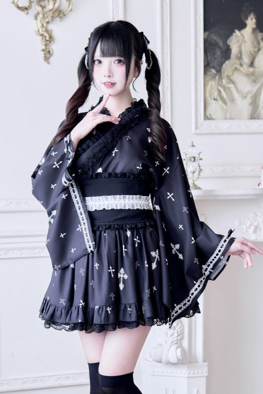 NoGenki Cross Contract Japanese Kimono Black Jirai Kei Clothing