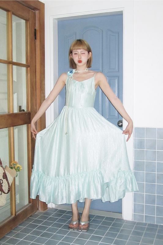 Mint Summer Irregular Patchwork Mint Green Dress Mori Kei Style