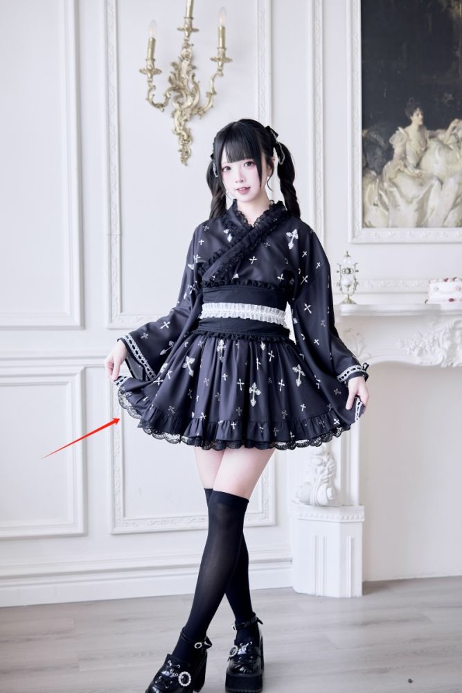 NoGenki Cross Contract Japanese Kimono Black Jirai Kei Clothing