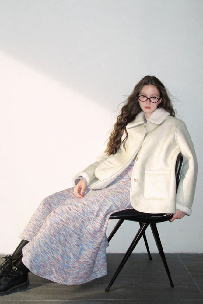 Retro Mixed Colors Knitted Long Dress Mori Kei Outfits