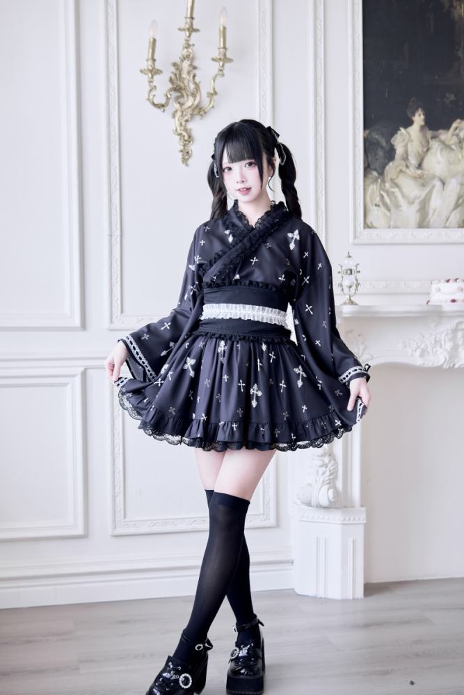 NoGenki Cross Contract Japanese Kimono Black Jirai Kei Clothing