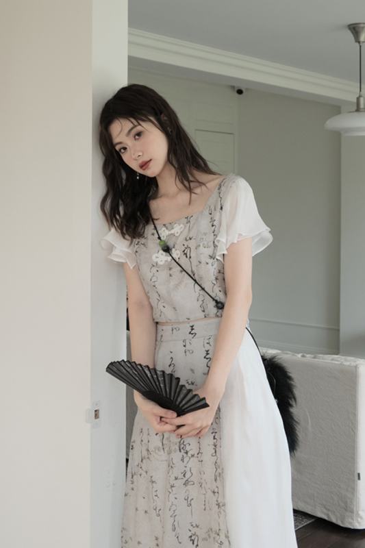 Clouds Mist Hanfu Style Printed Skirt Mori Kei Style