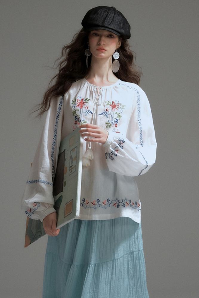 Thin Mist Embroidery White Blouse Mori Kei Clothing