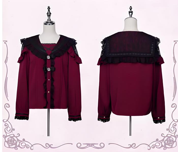 NoGenki Original Japanese Sailor Collar Lolita Blouse Jirai Kei Clothes