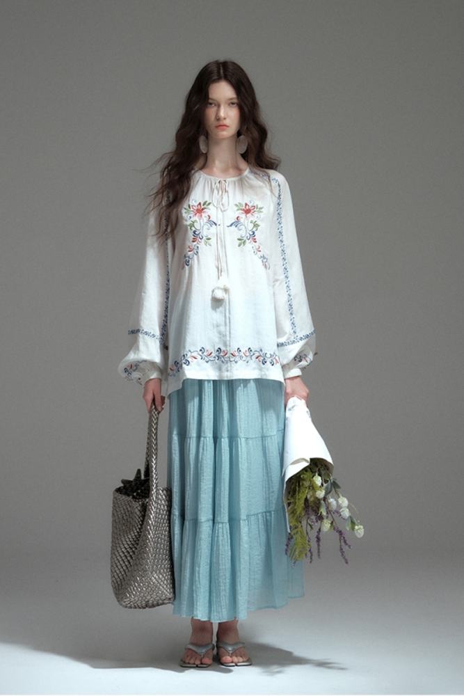 Thin Mist Embroidery White Blouse Mori Kei Clothing