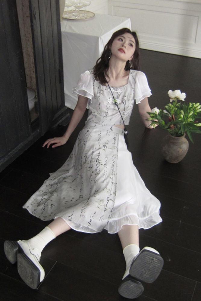 Clouds Mist Hanfu Style Printed Skirt Mori Kei Style