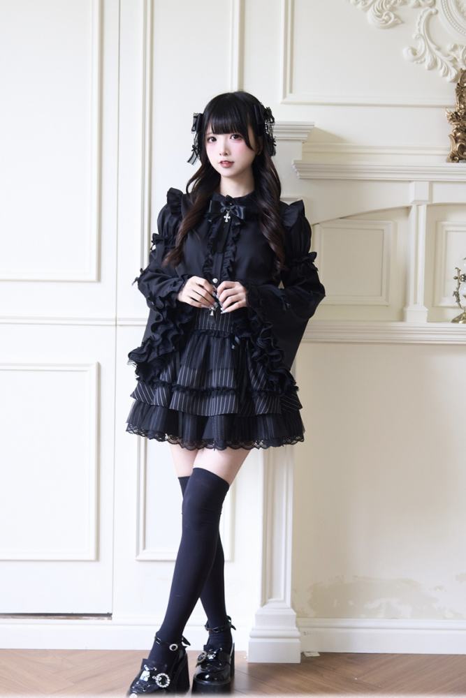 NoGenki Night Sparrow Gothic Fluffy Sleeves Lolita Blouse Jirai Kei Fashion