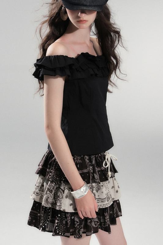 The Tide Bohemian Printed Skirt Black Mori Kei Clothes