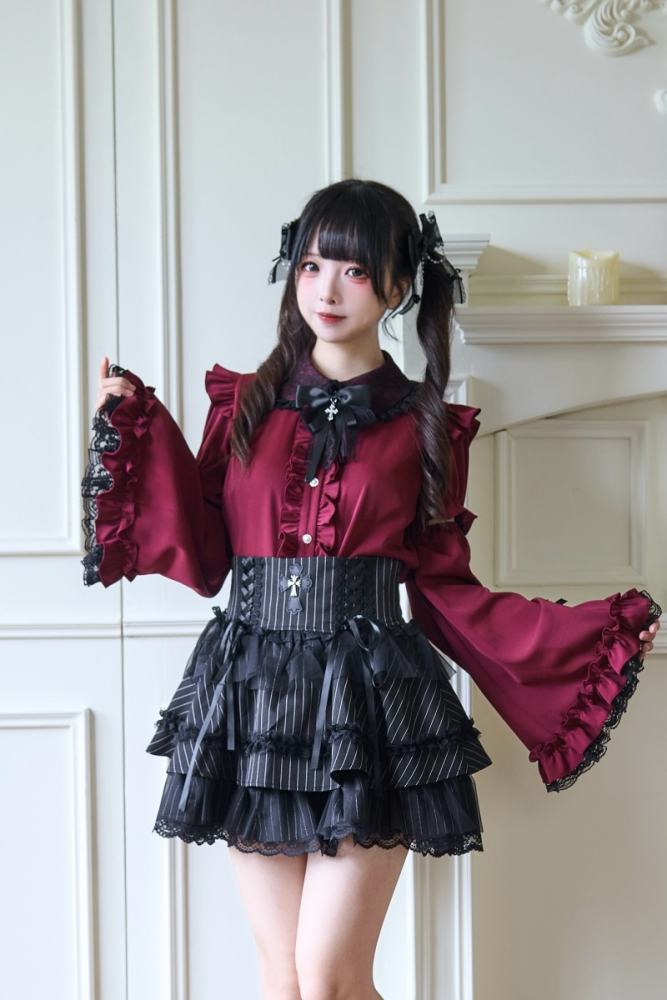 NoGenki Night Sparrow Gothic Fluffy Sleeves Lolita Blouse Jirai Kei Fashion