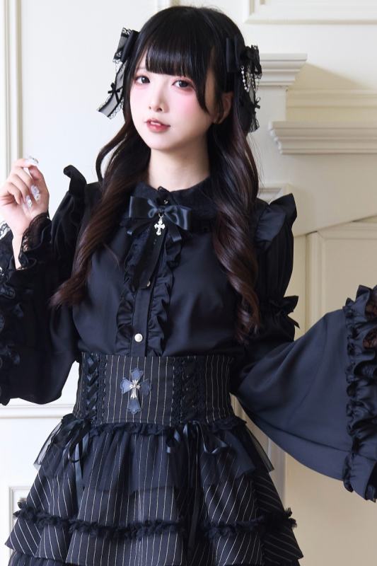 NoGenki Night Sparrow Gothic Fluffy Sleeves Lolita Blouse Jirai Kei Fashion