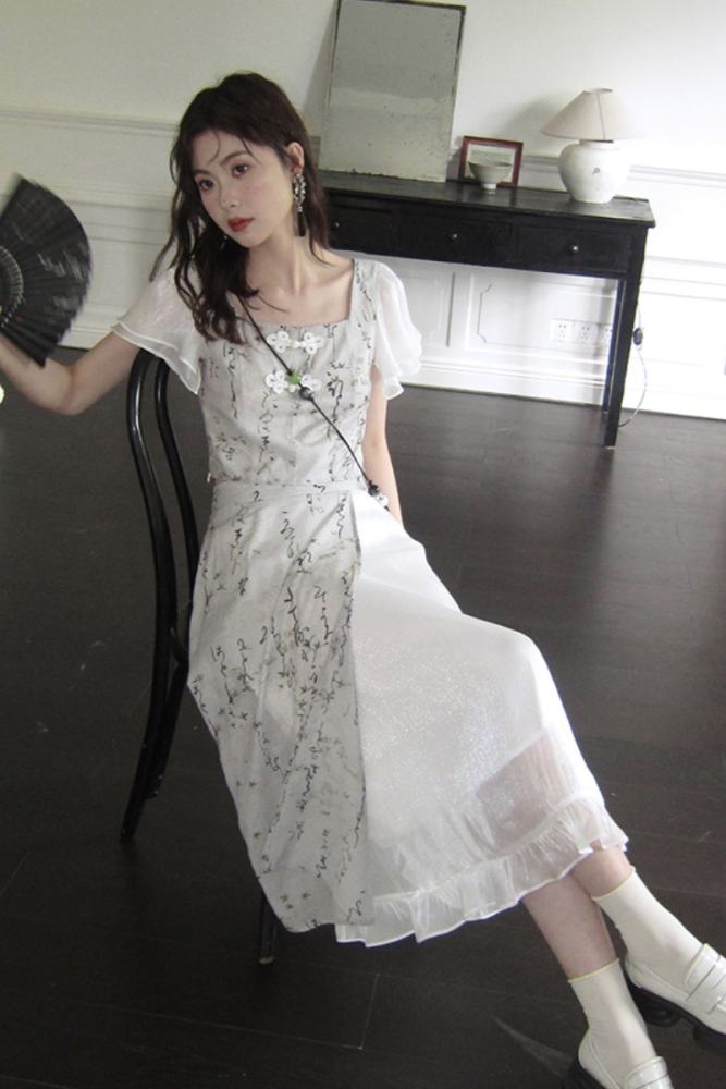Clouds Mist Hanfu Style Printed Skirt Mori Kei Style