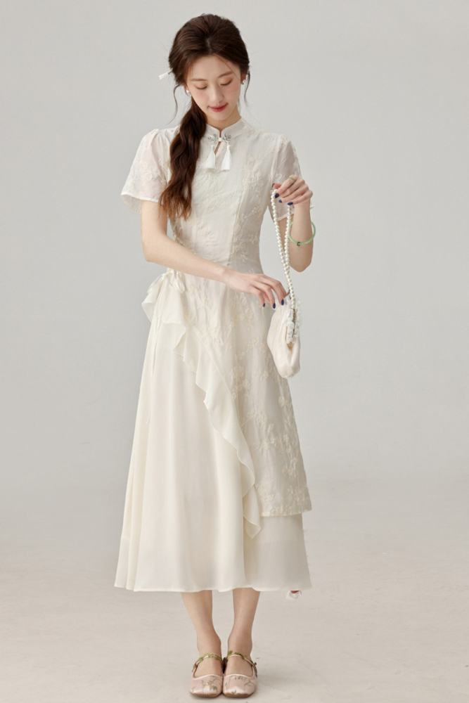 The Moonlight Hanfu Cheongsam Dress Apricot Mori Kei Clothing