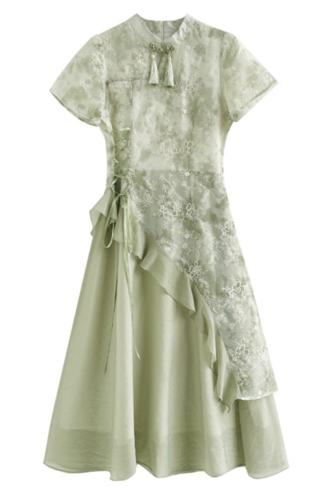 The Moonlight Hanfu Cheongsam Dress Apricot Mori Kei Clothing