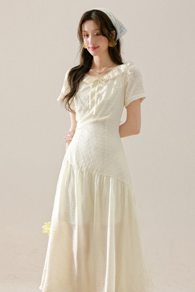 Midsummer Light French Bow Apricot Dress Mori Kei Clothes