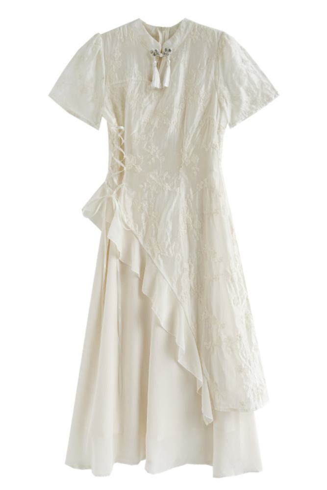 The Moonlight Hanfu Cheongsam Dress Apricot Mori Kei Clothing