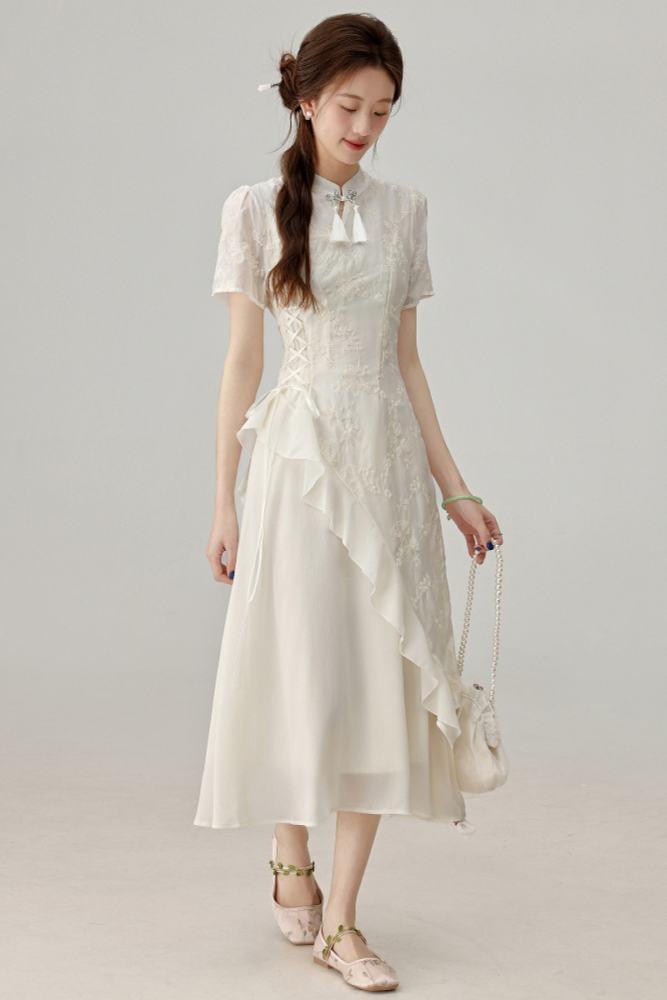 The Moonlight Hanfu Cheongsam Dress Apricot Mori Kei Clothing
