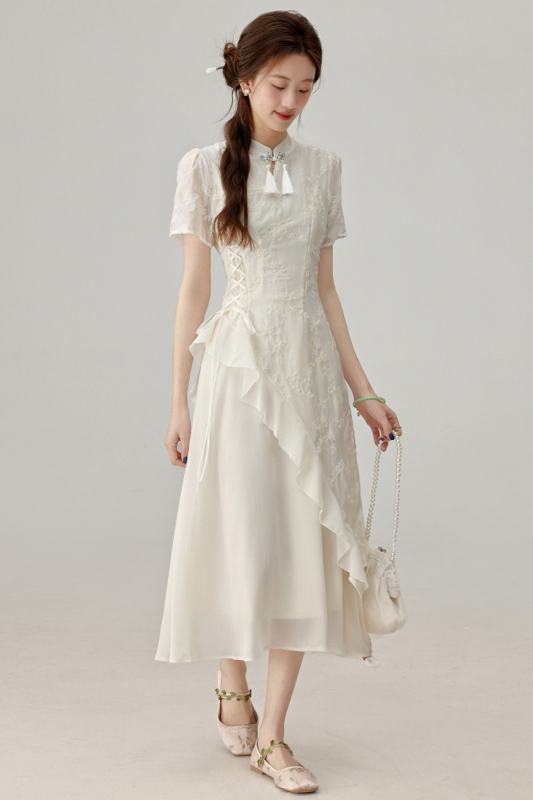 The Moonlight Hanfu Cheongsam Dress Apricot Mori Kei Clothing