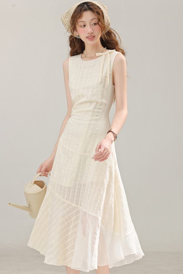 Midsummer Light French Bow Apricot Dress Mori Kei Clothes