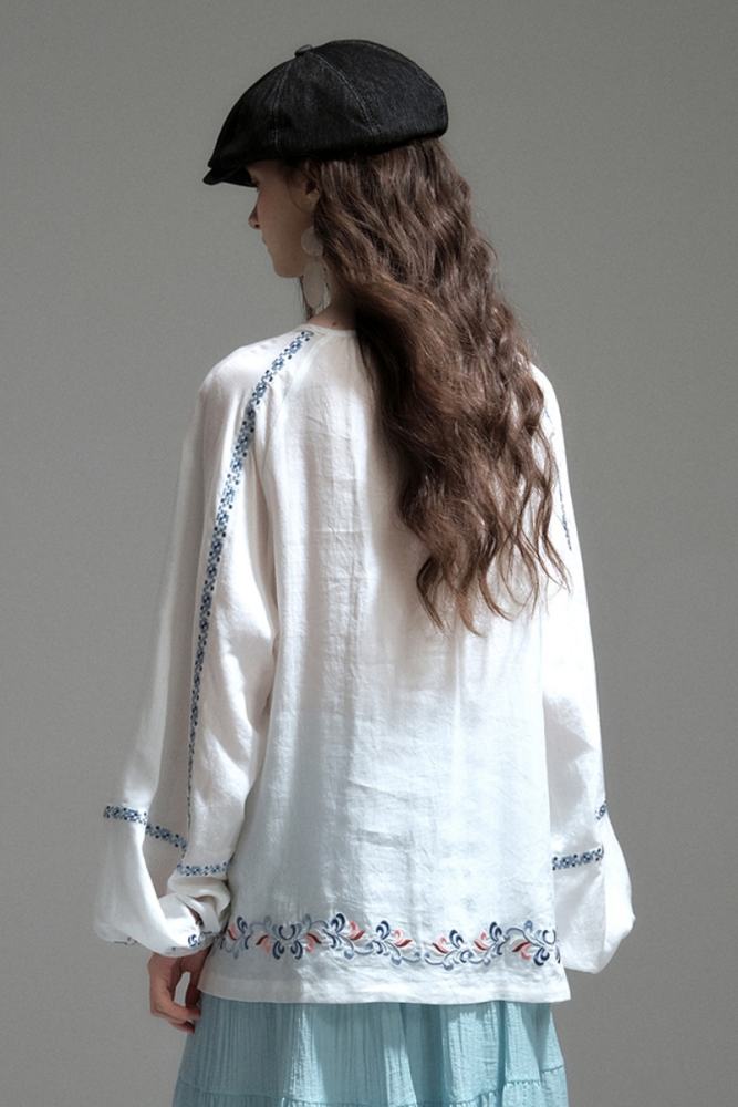Thin Mist Embroidery White Blouse Mori Kei Clothing