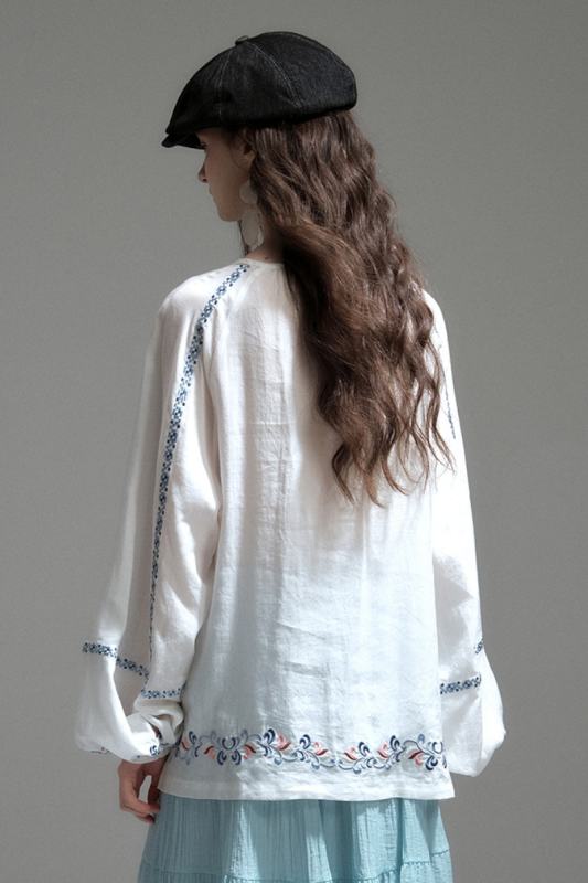 Thin Mist Embroidery White Blouse Mori Kei Clothing
